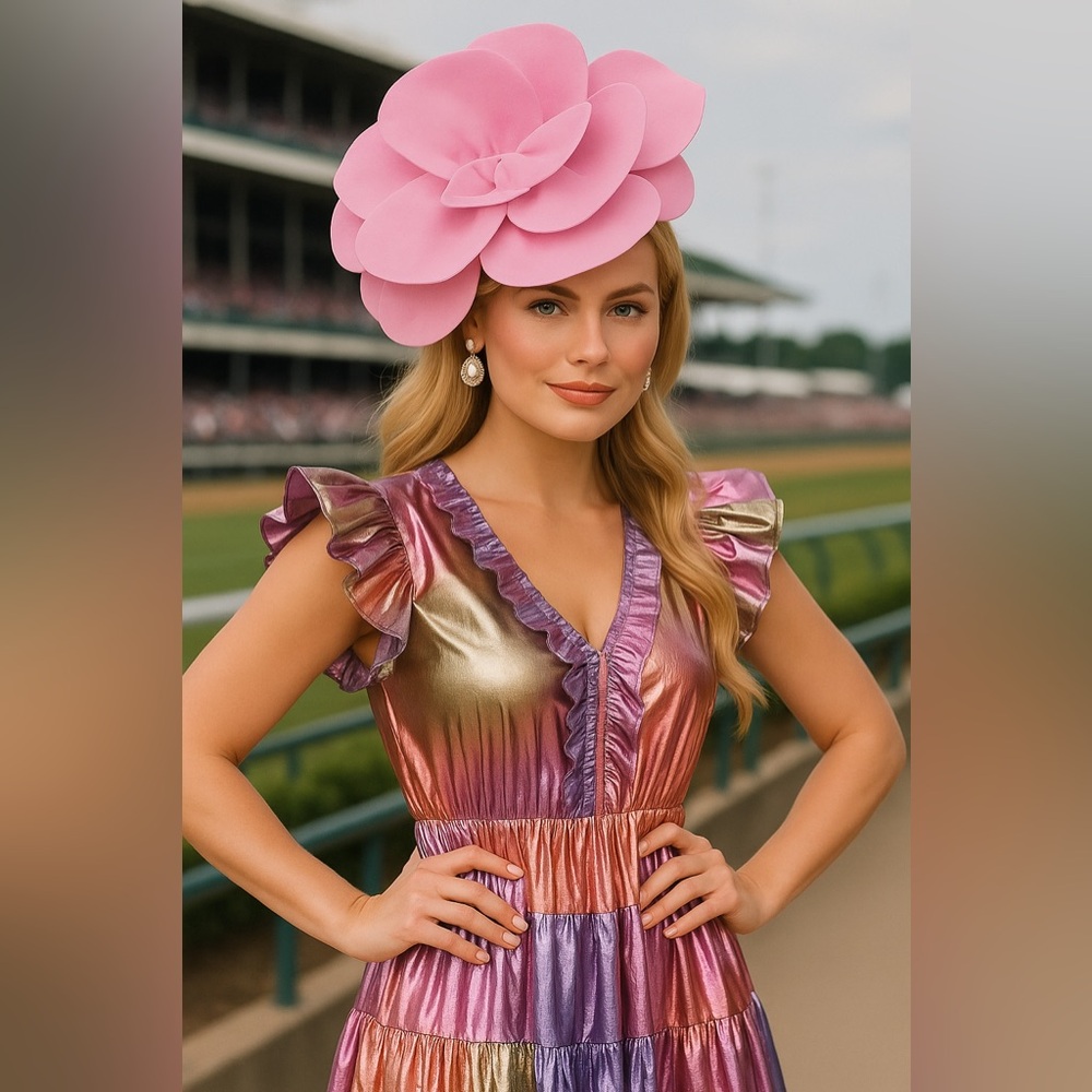 Kentucky Derby Hat Fascinator Pink Oversized Floral Flower Headband Wedding